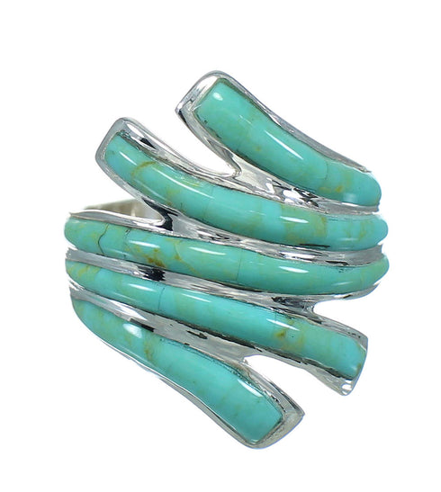 Turquoise Inlay And Authentic Sterling Silver Ring Size 6-3/4 RX86262